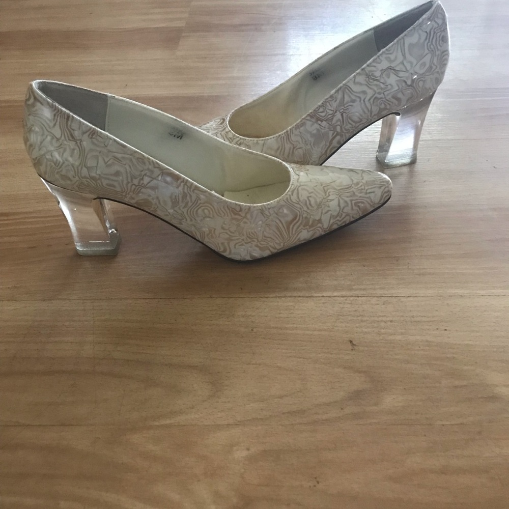 Marble dress shoes clear heels worn once
